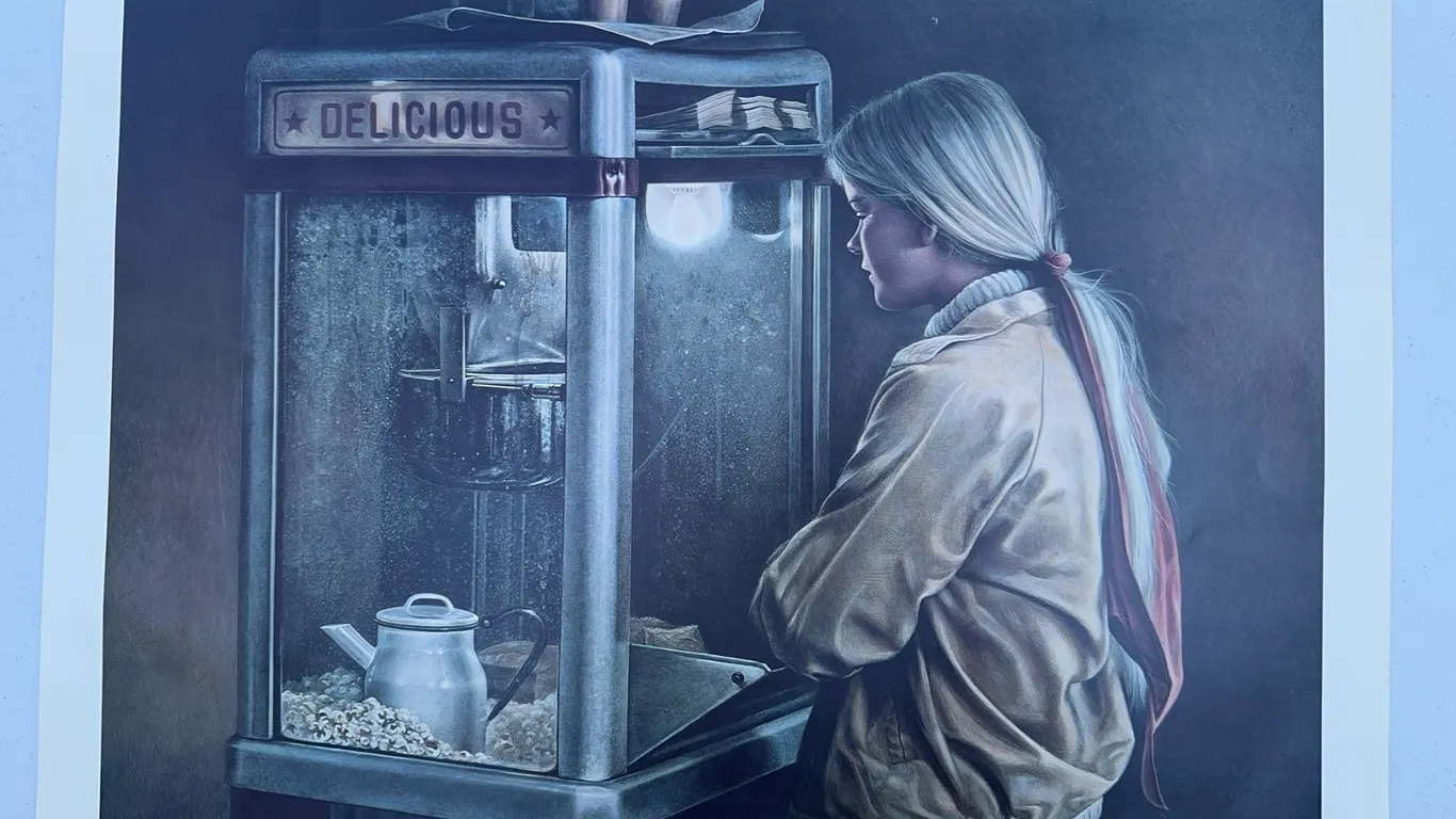 21.5x16.5 Signed Art Print "Delicious" Popcorn Stand Scene