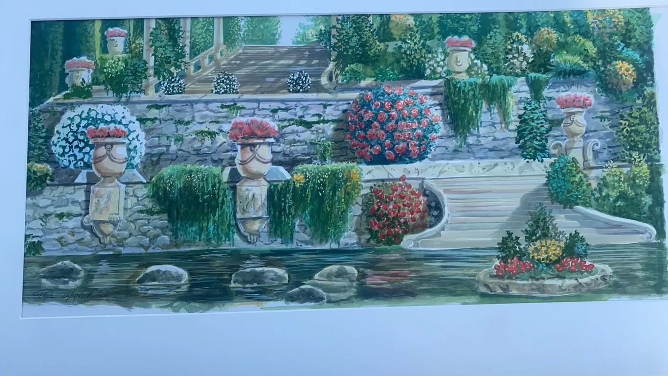 Paul Lalande Garden Landscape Watercolour Painting, 28 x 15.5