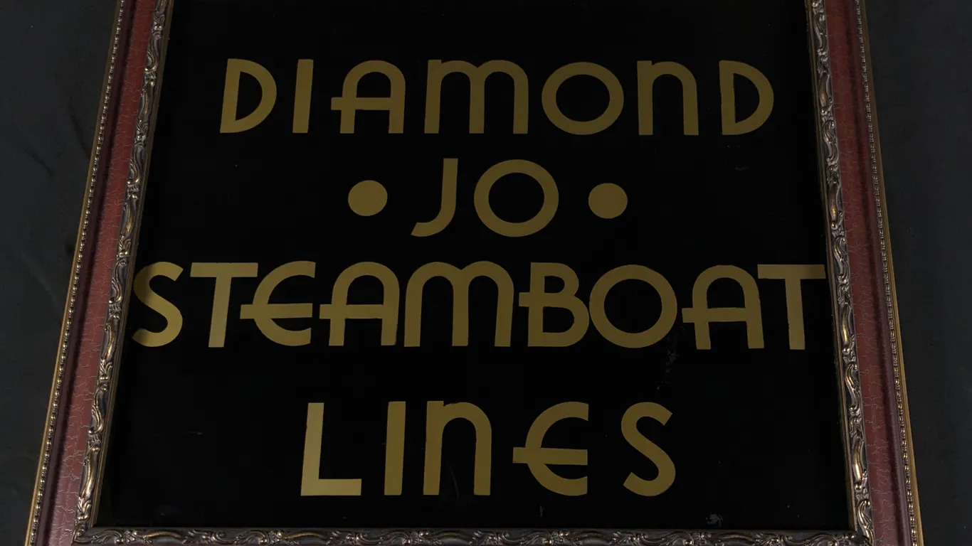 RPOG GLASS SIGN DIAMOND JO STEAMBOAT LINES PADDLEWHEEL PADDLEBOAT