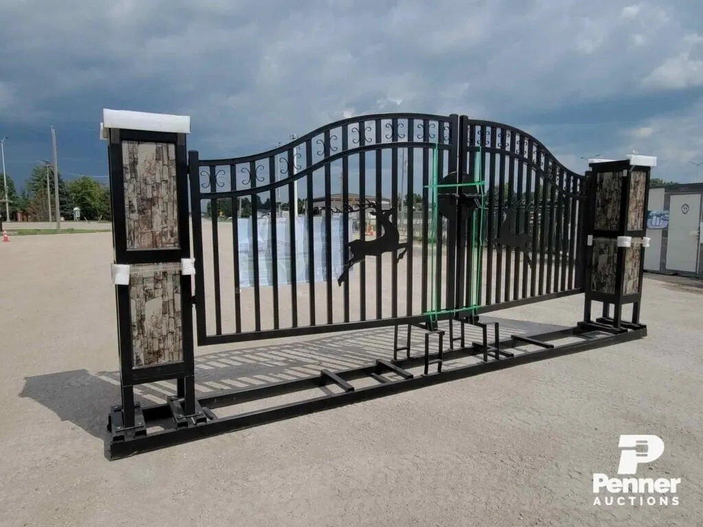 20' Iron Gate - Gate Pier Design - Double Arc Deer