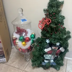 GREENWRY HANGING-GLASS JAR W/ ORNAMENTS DECIR