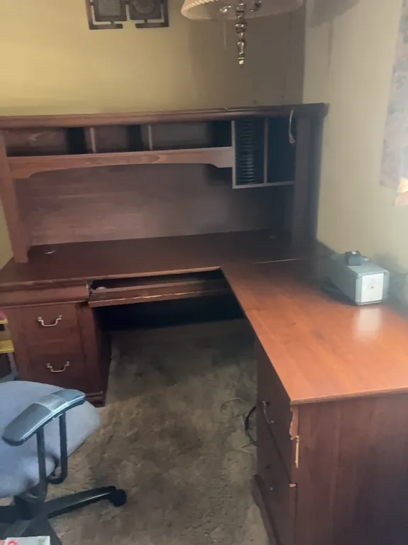 CORNER DESK-LG SECTION( 65”X58 TALL)-SM SECTION (41 1/2” X 30”)
