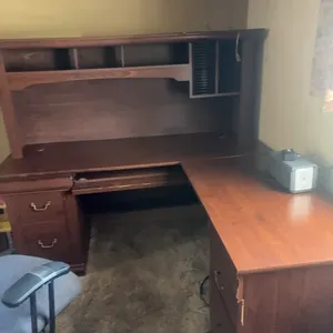 CORNER DESK-LG SECTION( 65”X58 TALL)-SM SECTION (41 1/2” X 30”)