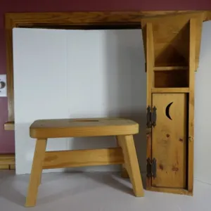 Rustic Wooden Toilet Paper Holder & Step Stool