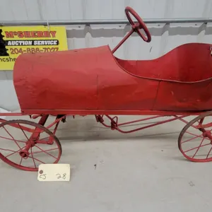 Vintage Early 20th-Century Red Metal Roadster Style Pedal Car with Spoked Wheels
