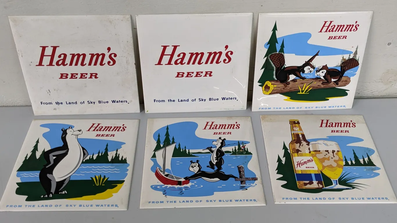 6 HAMMS BEER PLASTIC TILE SIGNS