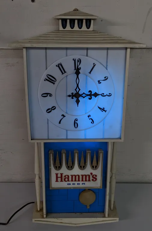 HAMMS BEER PENDULUM CLOCK LIGHTED SIGN