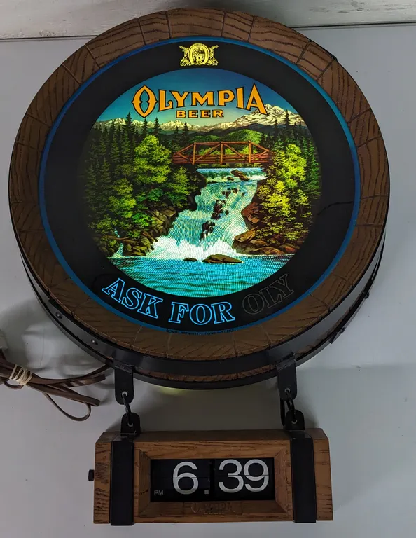 1980 OLYMPIA BEER BARREL WATERFALL MOTION LIGHTED SIGN