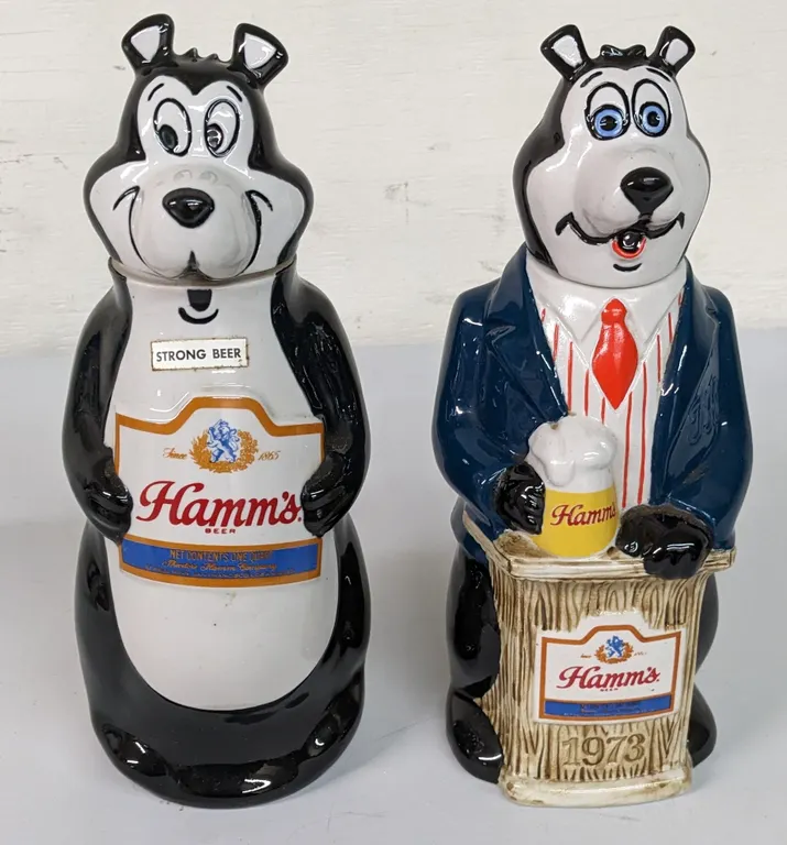 1972 & 1973 HAMMS BEER BEAR DECANTER BOTTLES