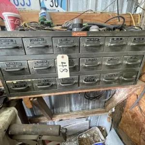 Vintage 18-Drawer Metal Box w/Contents