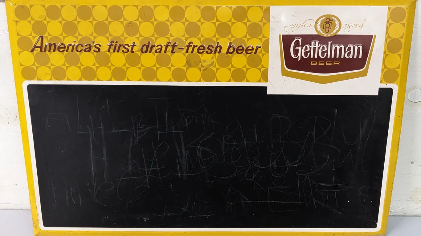 EMBOSSED TIN BLACKBOARD SIGN GETTELMAN BEER