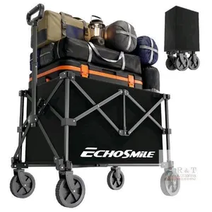 EchoSmile Lightweight Collapsible Wagon Cart, Compact Foldable Wagon for Grocery, Camping & Sports, Easy Fold Utility Wagon,Black