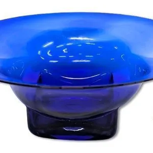 Vintage Handblown Cobalt Blue Glass Square-Bottom Centerpiece Bowl, 12.5" Diameter × 5.10" Tall No Chips or Cracks