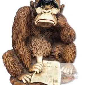 Vintage 1972 Signed Girotti  Distressed Gorilla Reading Financial Post Statue Figure, 8.75"