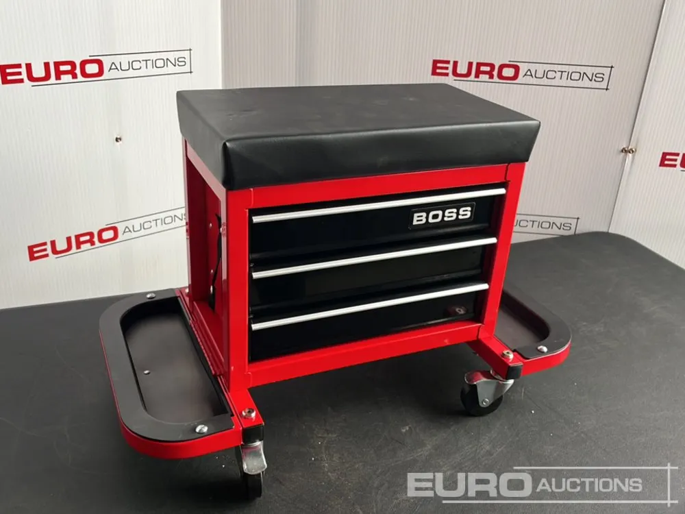 Unused 2026 Boss Wheeled Stool Tool Box, 3 Drawers, Magnetic Trays