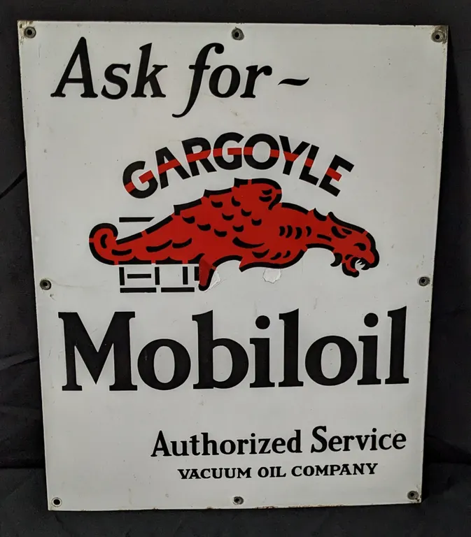 PORCELAIN MOBIL OIL CABINET SIGN ASK FOR GARGOYLE MOBILOIL AUTHORIZED SERVICE
