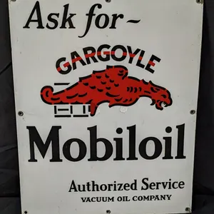 PORCELAIN MOBIL OIL CABINET SIGN ASK FOR GARGOYLE MOBILOIL AUTHORIZED SERVICE
