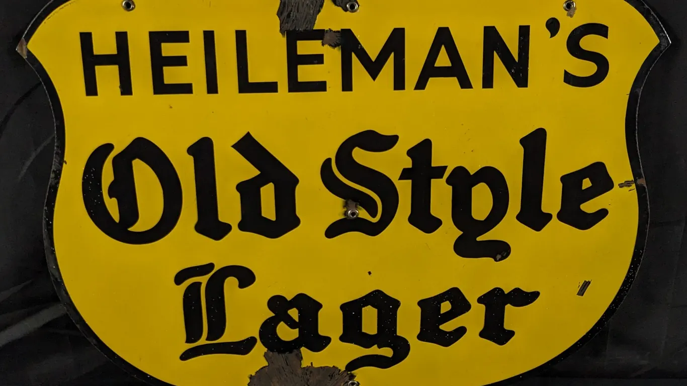 PORCELAIN SIGN HEILEMAN'S OLD STYLE LAGER BEER LA CROSSE WISCONSIN