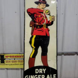 Drewrys Dry Ginger Ale, Lime Rickey, and Crystal Soda Embossed Tin Mountie Sign