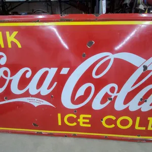 1941 "Drink Coca-Cola Ice Cold" Porcelain Enamel Advertising Sign 47”×93”