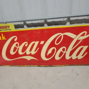 Vintage 1940s-1950s "Drink Coca-Cola" Embossed Metal Advertising Sign with Contour Bottle 17”×57”