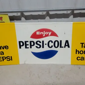1966 Pepsi-Cola "Have a Pepsi" and "Take Home a Carton" tin embossed Advertising Sign 17.6”×47”