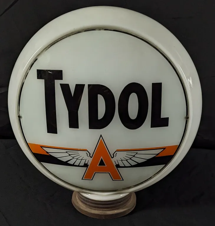 TYDOL FLYING A GASOLINE GAS PUMP GLOBE MILK GLASS FRAME & 2 LENSES