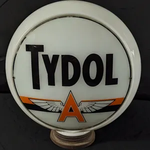 TYDOL FLYING A GASOLINE GAS PUMP GLOBE MILK GLASS FRAME & 2 LENSES