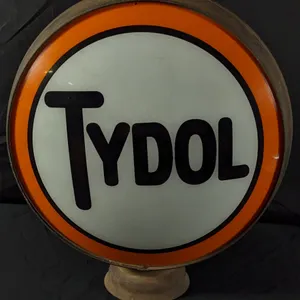 TYDOL & MOBIL GASOLINE GAS PUMP GLOBE METAL FRAME & 2 LENSES