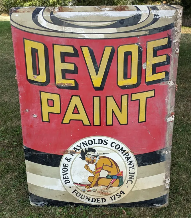 LARGE 2 SIDED SIGN DEVOE PAINT NATIVE AMERICAN INDIAN LOGO