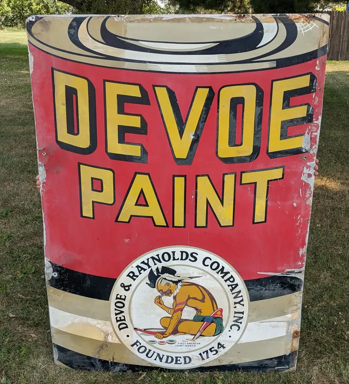 LARGE 2 SIDED SIGN DEVOE PAINT NATIVE AMERICAN INDIAN LOGO