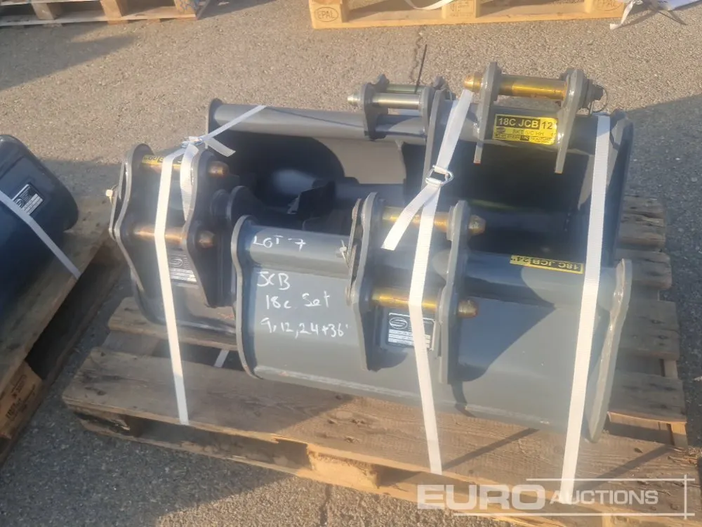 Unused Strickland Set of 9' Digging Bucket (S/N 5035300-007), 24' Digging Bucket (S/N 5034846-033), 12' Digging Bucket (S/N 5034846-019), 36' Cleaning