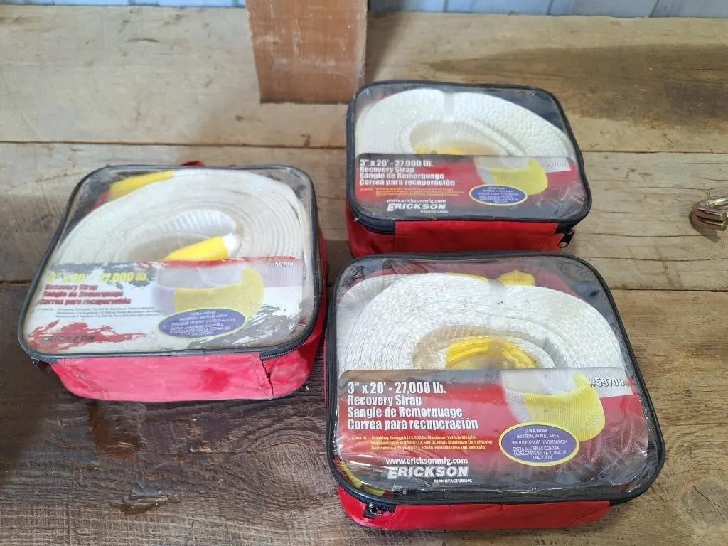Trio of 3"x20' 27,000lb recovery straps