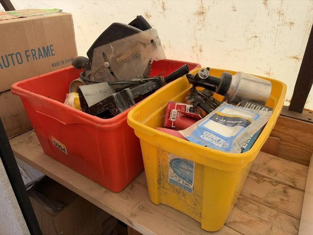 Two Containers of Paint Sprayers & Miter Saw