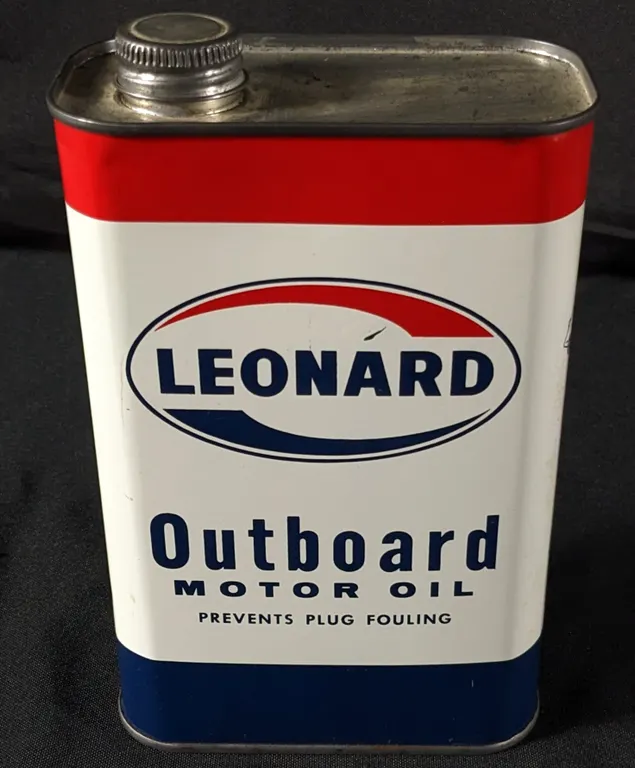 QUART LEONARD OUTBOARD MOTOR OIL CAN ALMA MICHIGAN