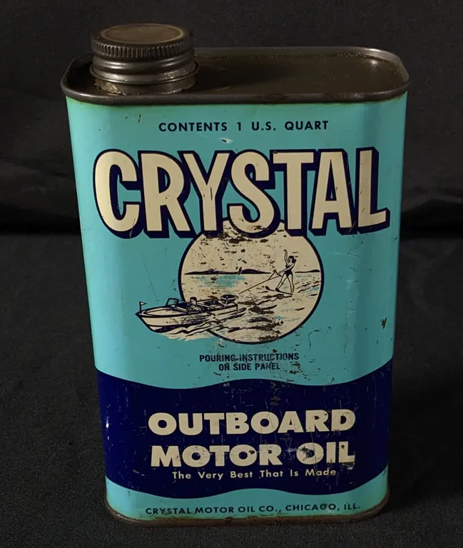 QUART CRYSTAL OUTBOARD MOTOR OIL CAN CHICAGO ILLINOIS
