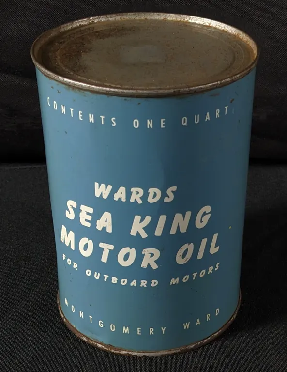 FULL QUART CAN WARDS SEA KING MOTOR OIL FOR OUTBOARD MOTORS MONTGOMERY WARD