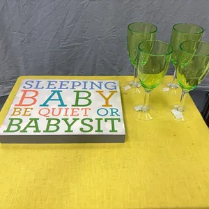 Sign and stemmed cups
