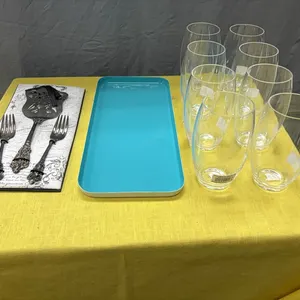Silverware, platter, and cups