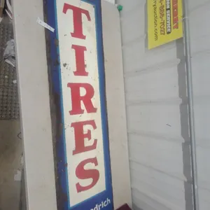 Vintage B.F. Goodrich Tires Vertical Metal Advertising Sign, Red, White and Blue 17”×70”