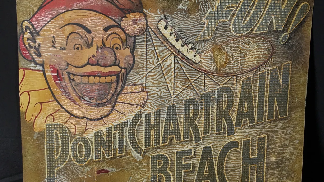 EMBOSSED TIN SIGN FUN! PONTCHARTRAIN BEACH (AMUSEMENT PARK)
