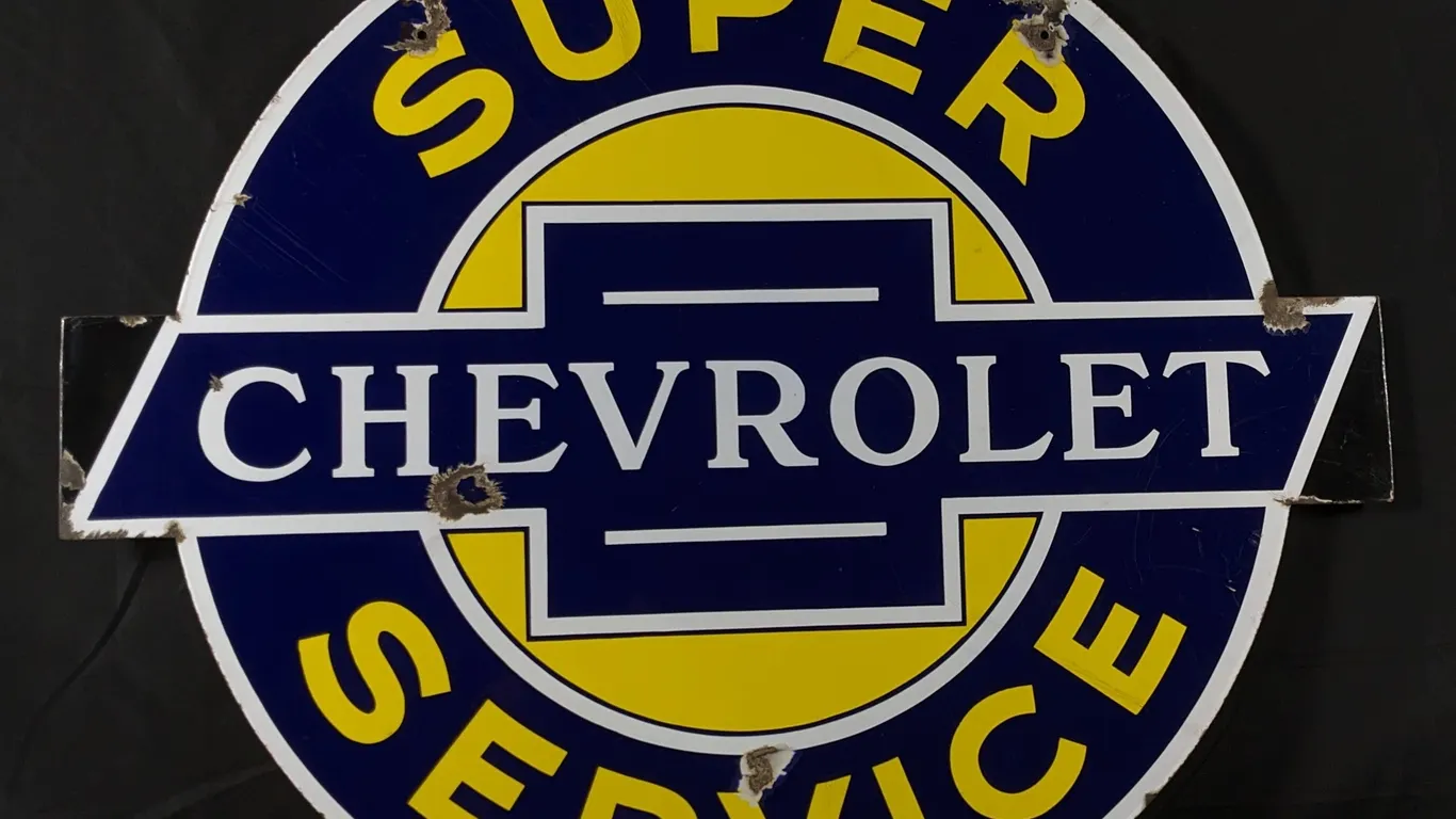 PORCELAIN SIGN "BLACK TIPS" CHEVROLET SUPER SERVICE (2 SIDED)