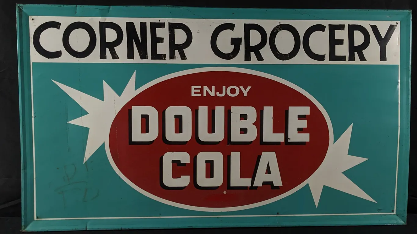 TIN SIGN ENJOY DOUBLE COLA CORNER GROCERY