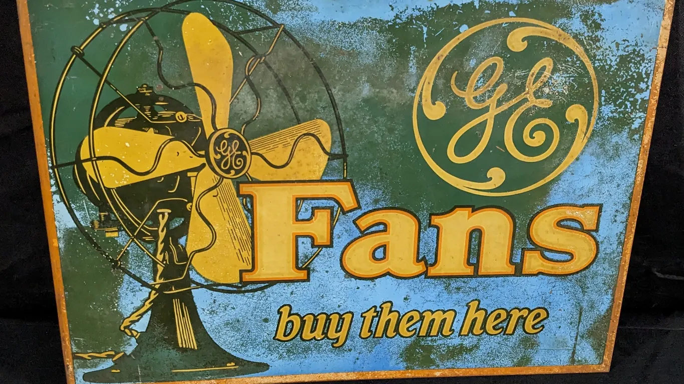 TIN FLANGE SIGN GE GENERAL ELECTRIC FANS
