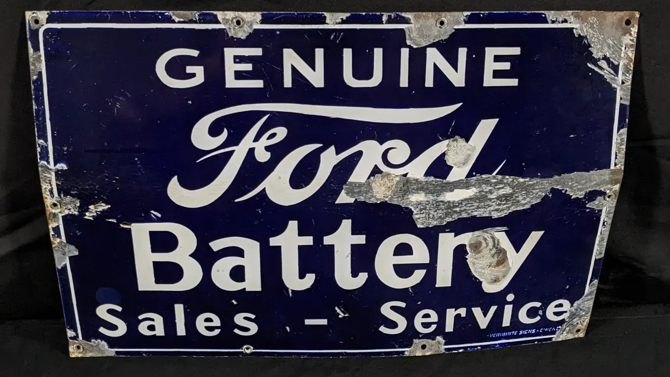 PORCELAIN SIGN GENUINE FORD BATTERY SALES SERVICE