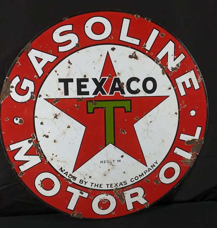 PORCELAIN SIGN TEXACO GASOLINE MOTOR OIL (2 SIDED)