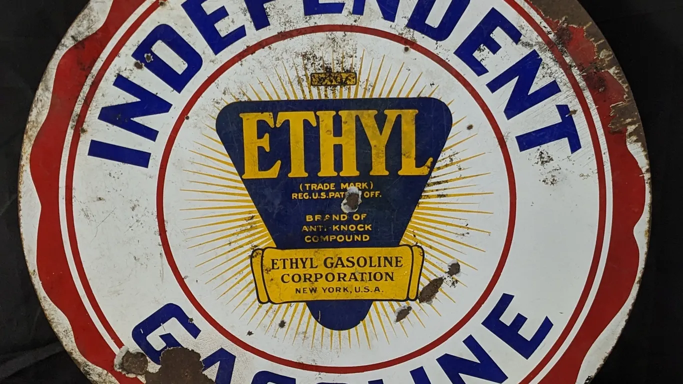 PORCELAIN SIGN INDEPENDENT ETHYL GASOLINE (2 SIDED)