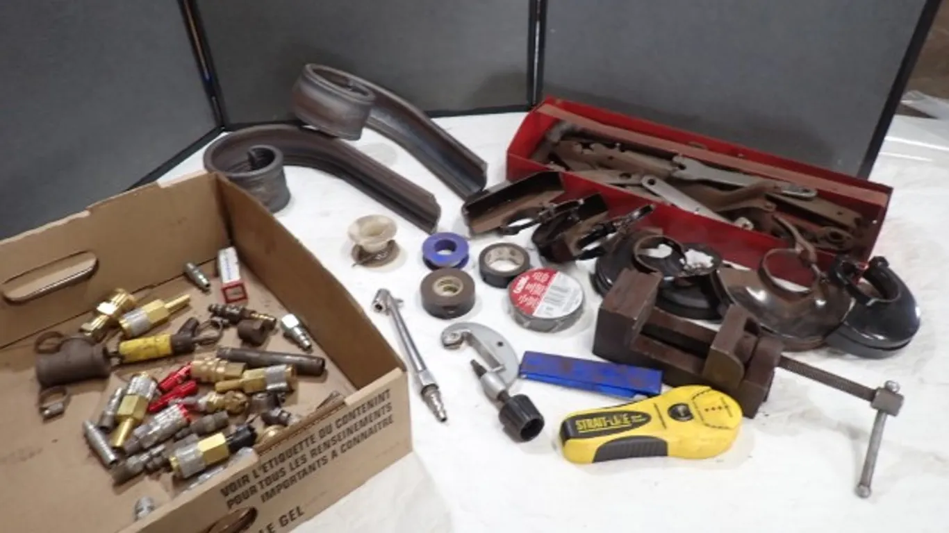Assorted Shop Tools, Air Fittings & Fabrication Hardware Lot