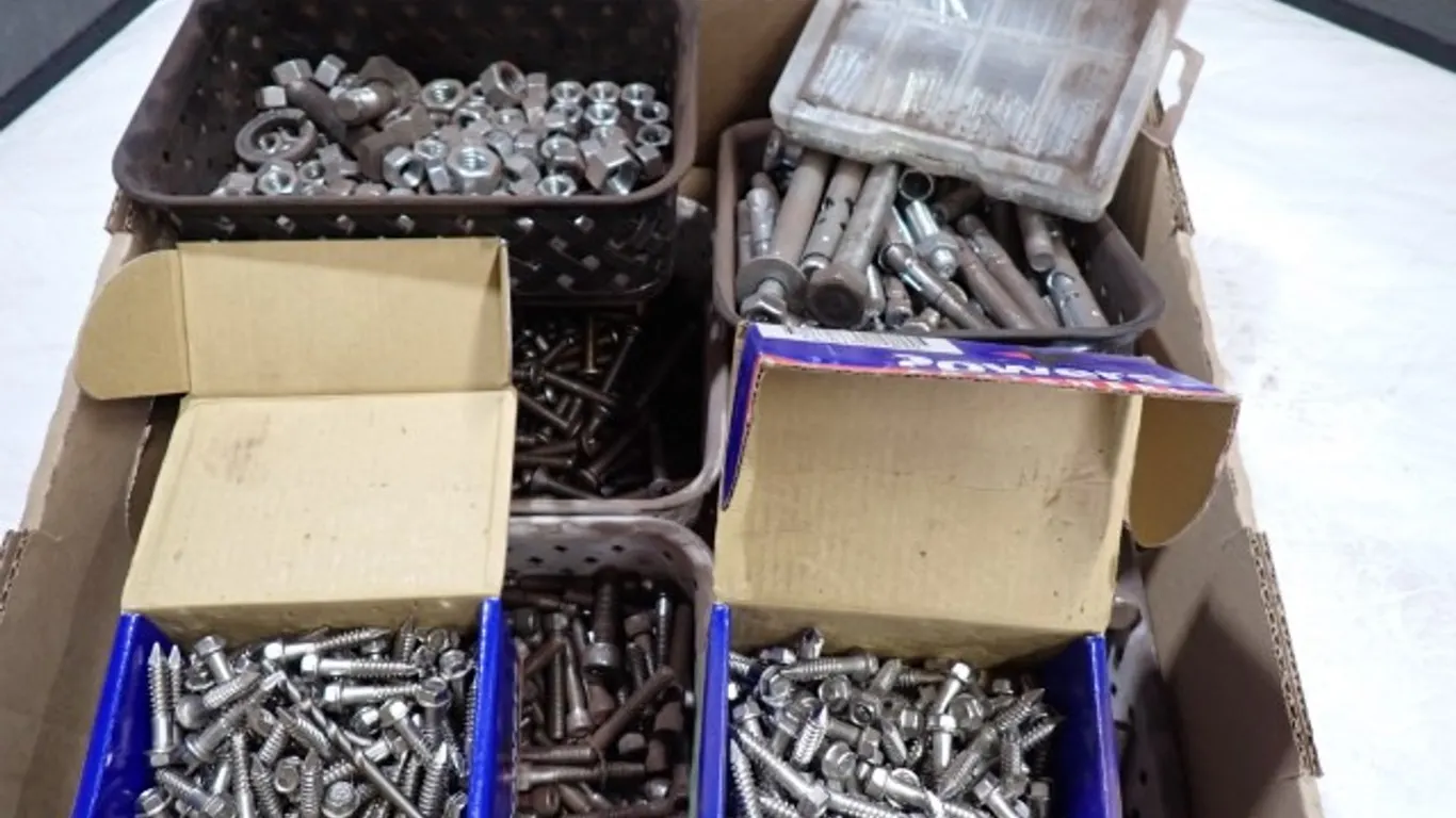 Assorted Bolts, Nuts, Concrete Anchors & Fasteners
