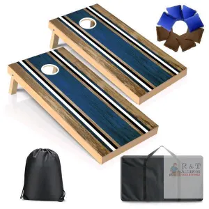 Feshir Regulation 4'x2' Cornhole Set with 8 Bean Bags, Dual Carry Cases, Blue/Brown Boards new